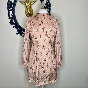 Topshop Light Pink Long Sleeve Dress with Floral Print